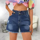 Fashion Versatile Slim Fit Washed Ripped Denim Stretch Shorts