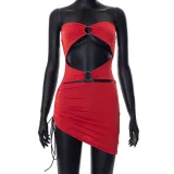 Irregular drawstring off-shoulder sexy tight tube top dress