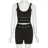 Women's High Waist Low Cut Printed Letter Casual Shorts Vest Suit
