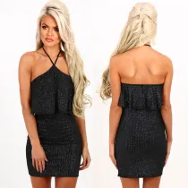 halter neck open back sexy holiday cutout dress slim skirt