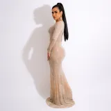 Mesh Hot Drilling Tight Perspective Long Evening Dress Women's Dresses