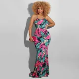 new dress leaf print slim long skirt