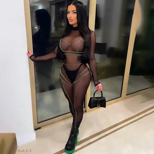 Sexy see-through mesh gauze hip lift slim sports casual pants