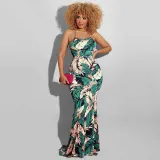 new dress leaf print slim long skirt