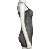 Fashion Sexy Sling Mesh See-Through Hip Dress