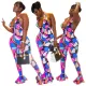 Sexy Fashion Print Open Back Wide Leg Jumpsuit