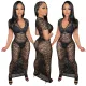 Night show women's sexy see-through short-sleeved hip dress