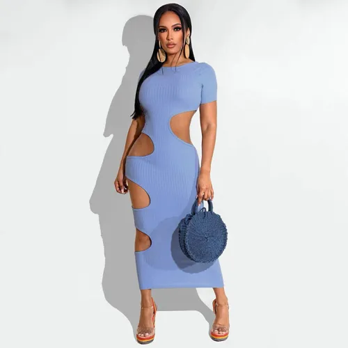 round neck hollow long skirt fashion waist large size dress