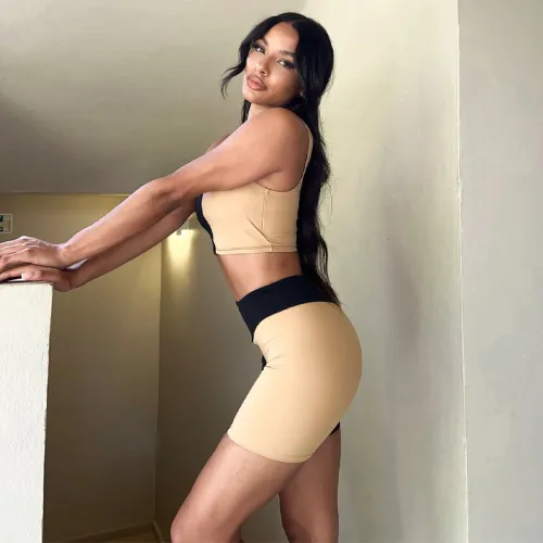 Contrast color stitching two-piece one-shoulder sports fitness suit