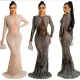 Mesh Hot Drilling Tight Perspective Long Evening Dress Women's Dresses
