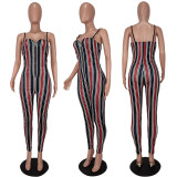 Stylish Vertical Stripe Print Suspender Jumpsuit