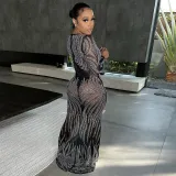 Mesh Hot Drilling Tight Perspective Long Evening Dress Women's Dresses