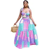 Fashion long skirt suit wrap chest vest large swing skirt