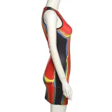 Fashion Personality 3D Printed Skirt Contrast Color Slim Fit Hip Dress