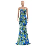 new dress leaf print slim long skirt