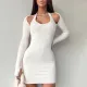 Solid Color Long Sleeve Halter Pack Hip Dress