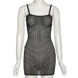 Fashion Sexy Sling Mesh See-Through Hip Dress