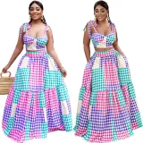 Fashion long skirt suit wrap chest vest large swing skirt