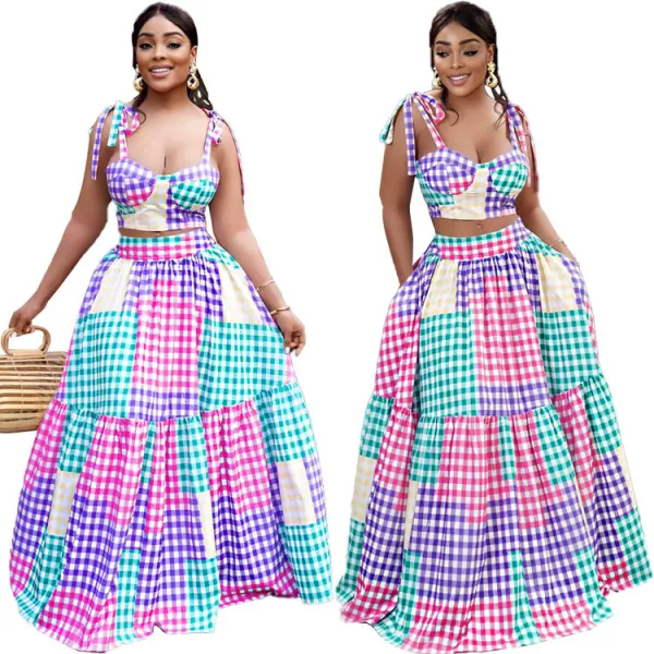 Fashion long skirt suit wrap chest vest large swing skirt