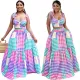 Fashion long skirt suit wrap chest vest large swing skirt