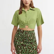 Solid Color Lapel Pullover Short Sleeve Cropped Navel Fashion Casual Top