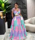 Fashion long skirt suit wrap chest vest large swing skirt