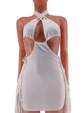 Women's suspenders open back tassel hollow short connection