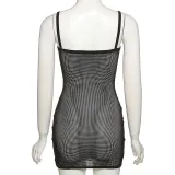 Fashion Sexy Sling Mesh See-Through Hip Dress