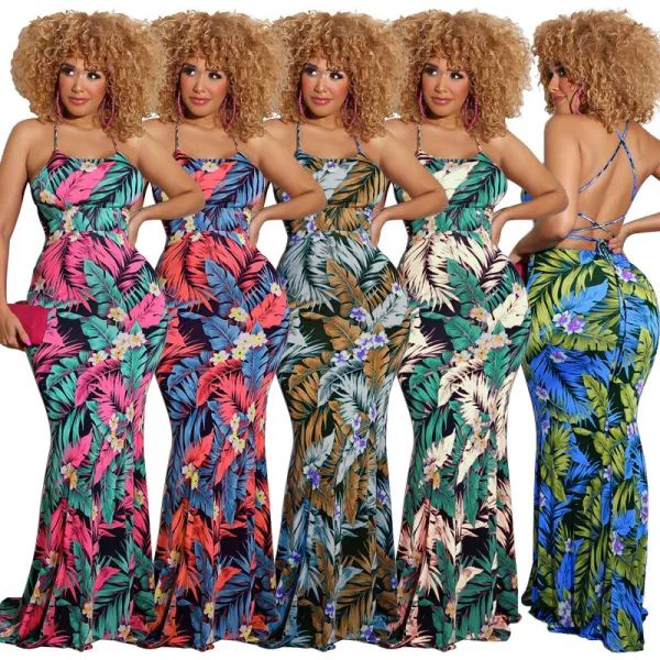 new dress leaf print slim long skirt