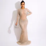 Mesh Hot Drilling Tight Perspective Long Evening Dress Women's Dresses