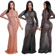 Perspective Mesh Hot Diamond Long Evening Dress Women's Dresses