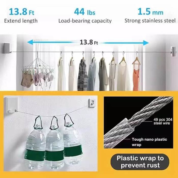 Punch-free retractable laundry lanyard