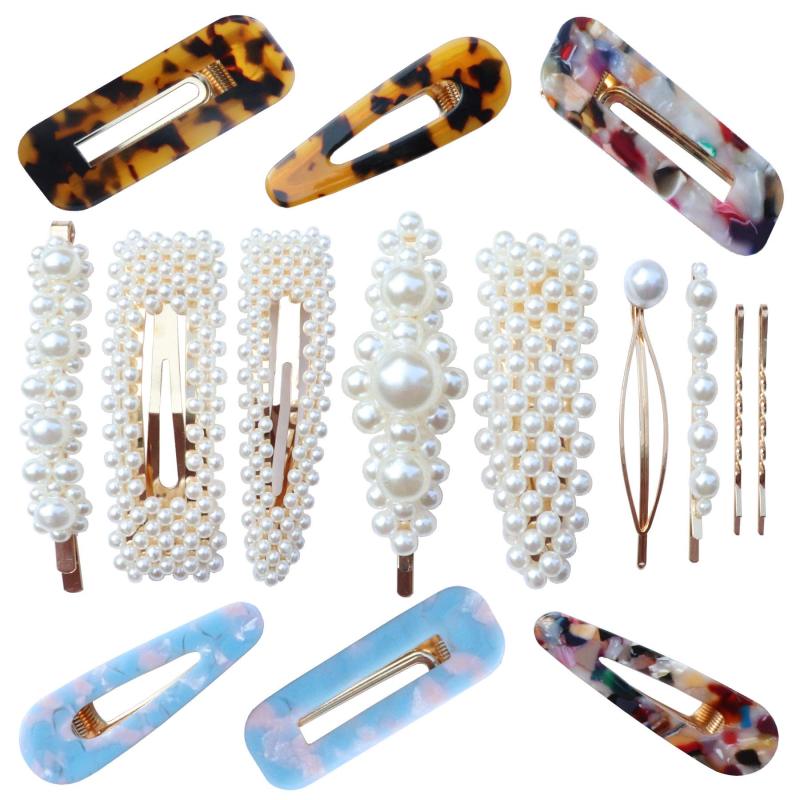 Beauty.H.C Pearl Acrylic Hair Clips 15 PCS Long Hairpin Fashion Matching Sets for Women and Ladies