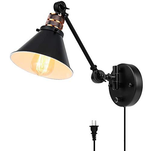 Plug In Wall Sconces Partphoner Swing Arm Lamp With Dimmable On Off Switch Metal Black Plug In Wall Sconces Partphoner Swing, Industrial Wall Mount Light Fixtures