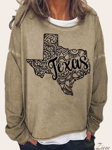 Texas Map With Aztec Print Long Sleeve Loose Cutting Plus Size Spring/Fall Sweatshirt