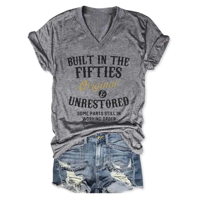 Women's Built In The Fifties 50s Original Unrestored Printed Short Sleeve V-neck T-Shirts & Tops