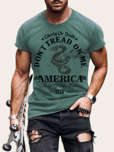 Men's Don't Tread on me with Snake Pattern American Flag Casual Short Sleeve T-Shirt Top