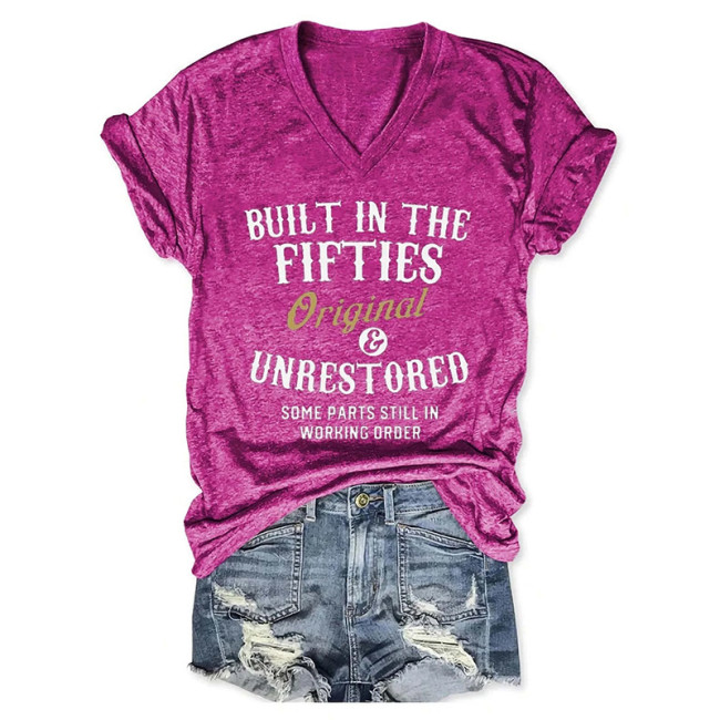 Women's Built In The Fifties 50s Original Unrestored Printed Short Sleeve V-neck T-Shirts & Tops