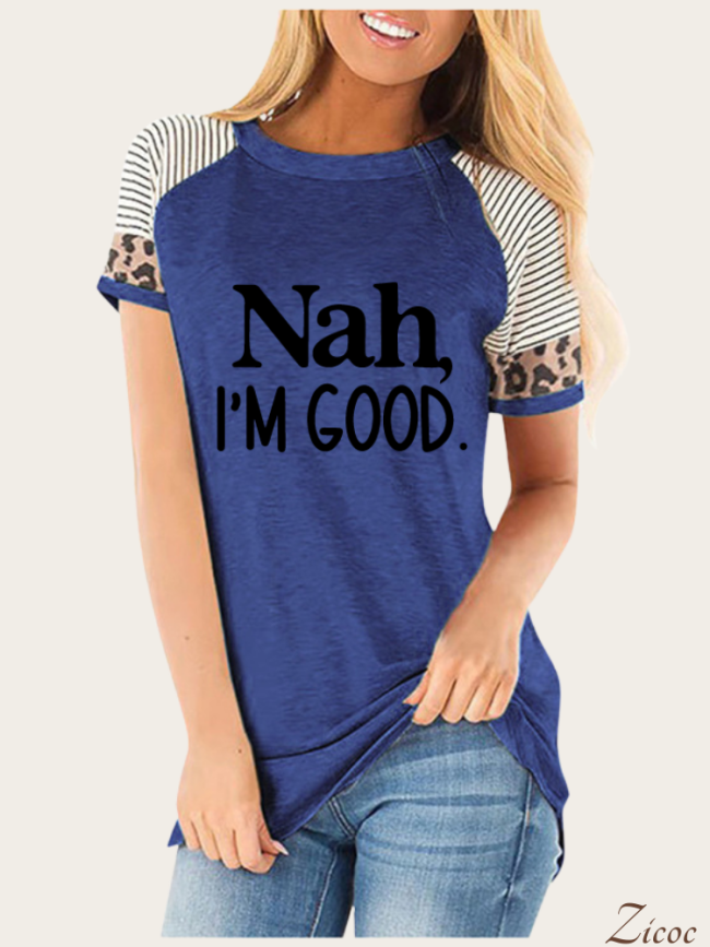 Nah, I am Good For Sassy Women Cheetah Shirts Short Sleeve With Leopard Print Tee Shirt