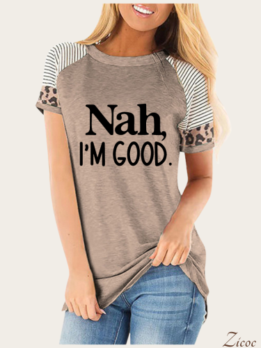 Nah, I am Good For Sassy Women Cheetah Shirts Short Sleeve With Leopard Print Tee Shirt