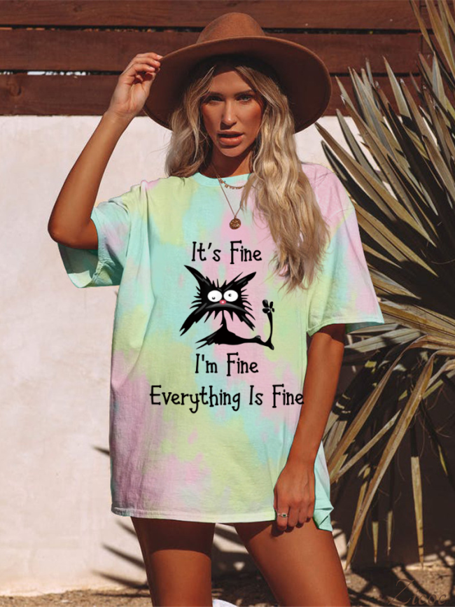 It' Fine,I'am Fine Everything is Fine Boutique Oversized Boyfriend Tie Dye Tee Couture Fashion