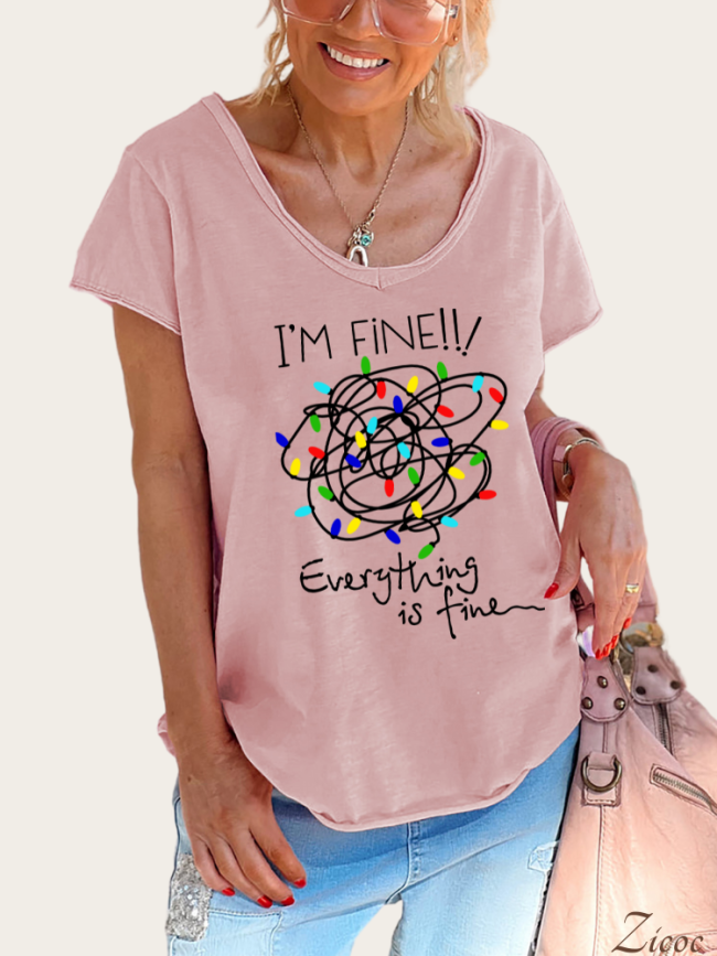 It' Fine,I'am Fine Everything is Fine Women's Causal Loose Short Sleeve Top Spring Plus Size Shirt