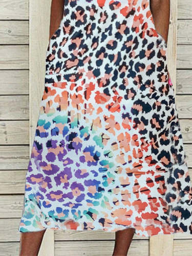 Women's Colorful Leopard Sleeveless Maxi Casual Summer Dress