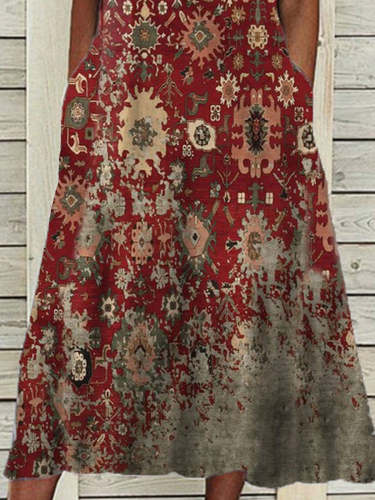 Women's Floral Printed V-Neck Sleveless Maxi Dress