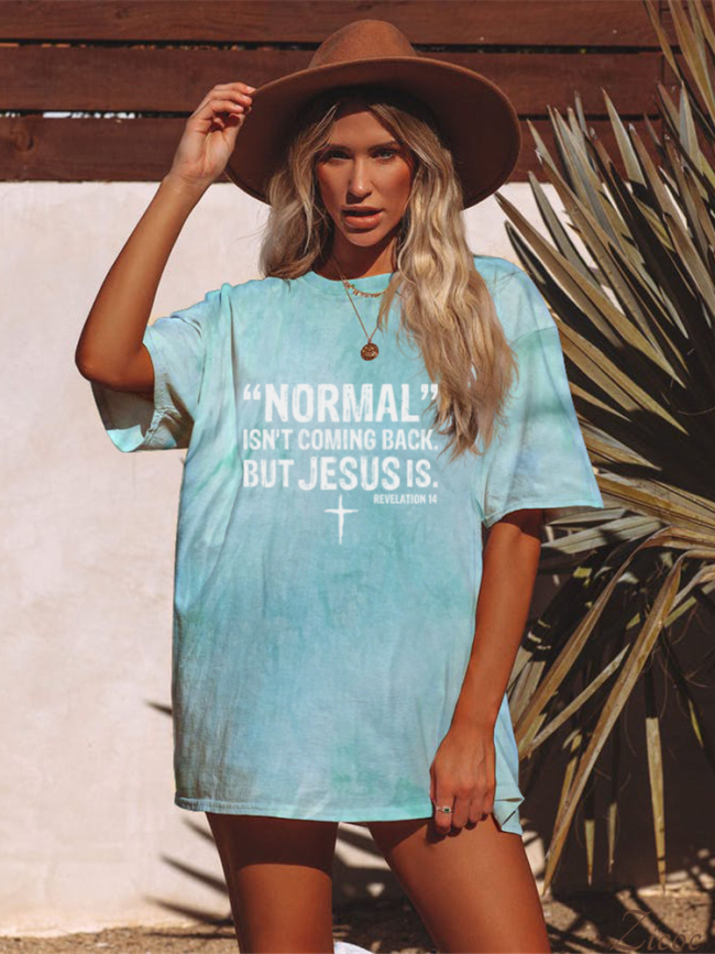 Normal Isn't Coming Back But Jesus Is Revelation 14 Boutique Oversized Boyfriend Tie Dye Tee Couture Fashion