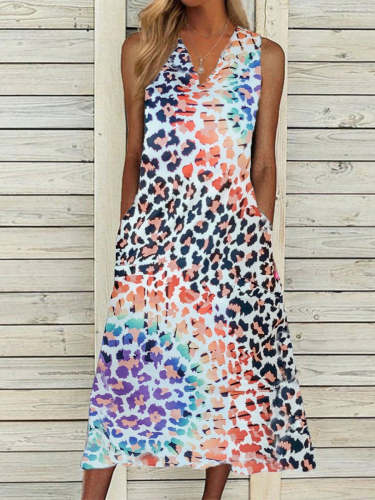 Women's Colorful Leopard Sleeveless Maxi Casual Summer Dress