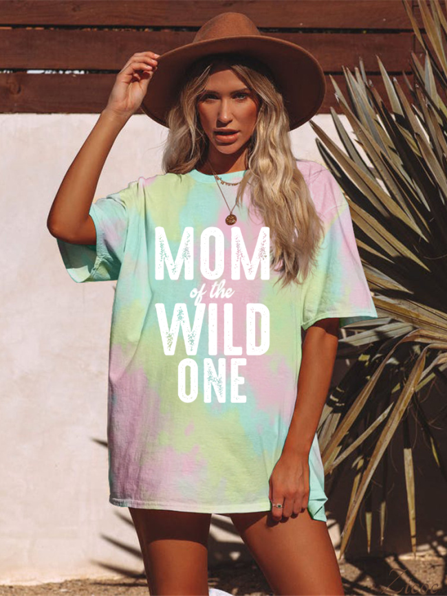 Mom Of the Wild Boutique Oversized Boyfriend Tie Dye Tee Couture Fashion