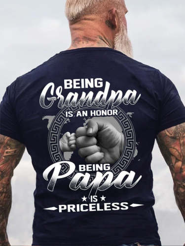 Being Grandpa Is An Honor Being Papa Is Priceless Cotton Short Sleeve Men's Shirts & Tops