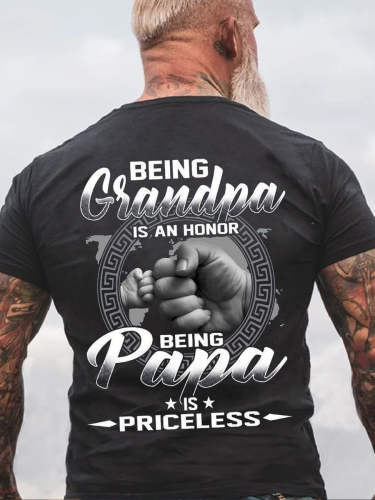 Being Grandpa Is An Honor Being Papa Is Priceless Cotton Short Sleeve Men's Shirts & Tops