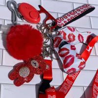 Self Defense Keychain Safety Protection Key Chain Teddy Bear Lanyard Alarm Puff Ball Wholesale Vendor Lip Gloss For Women Girls